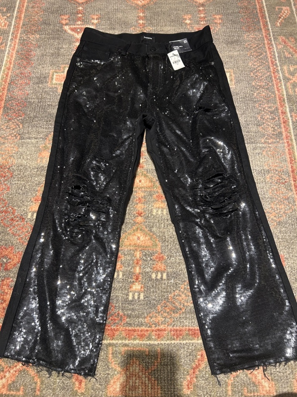 Express Black Sequin Cropped Ankle Pants
